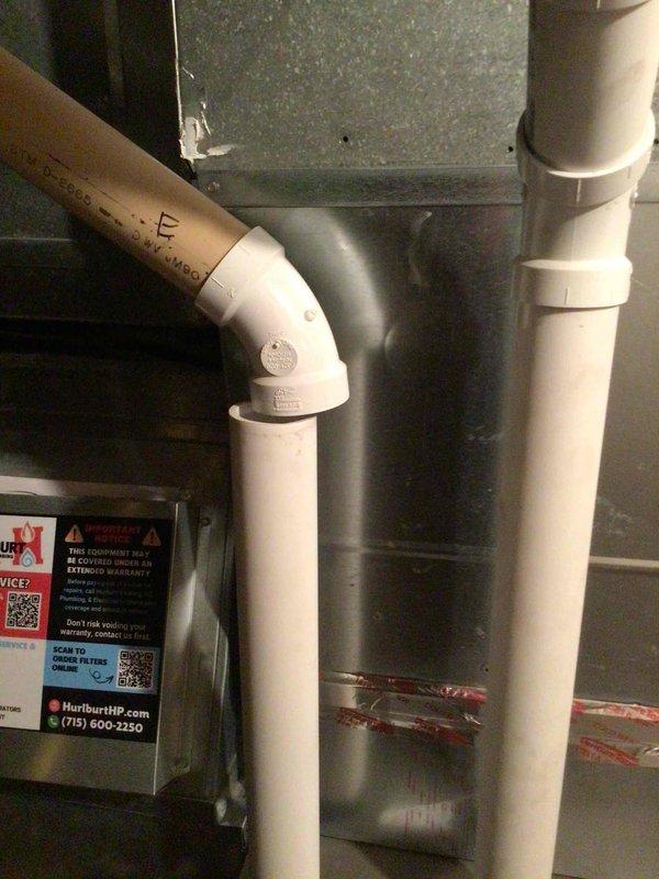 Responded to service call for newly installed furnace with leaking exhaust pipe. Upon inspection, discovered PVC exhaust pipe connection was not properly glued during initial installation. Applied PVC primer and cement to secure the joint, resolving the leak and ensuring proper venting operation.