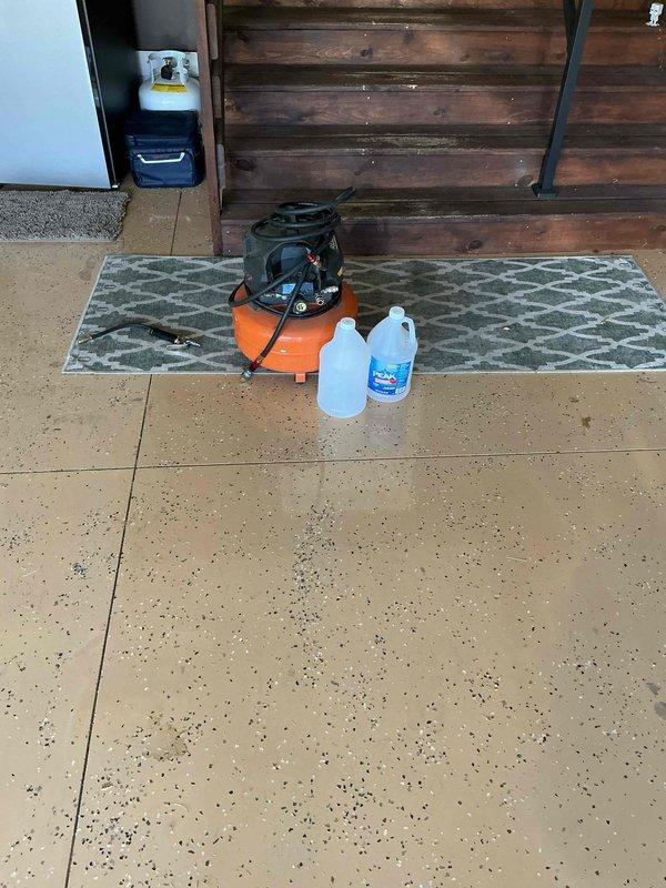 Completed comprehensive winterization service for residential plumbing system in preparation for seasonal home closure. Shut off main water supply, drained water heater, and utilized air compressor to evacuate all water from supply lines, fixtures, hose bibs, washing machine connections, and refrigerator ice maker line to prevent freeze damage. Applied antifreeze solution to all drain traps and toilet bowls to protect against residual water freezing in waste lines during winter months.