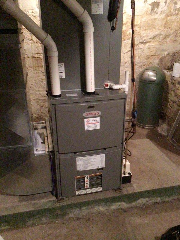 Completed comprehensive furnace tune-up on Lennox gas furnace as part of recurring maintenance agreement. Unit is operating within normal parameters; however, inspection revealed severely rusted burner assembly requiring replacement. Provided estimate for burner assembly replacement to address corrosion issue and ensure continued safe operation.