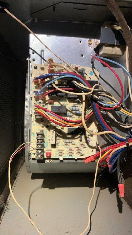 Performed seasonal maintenance inspection on a 2001 Carrier 80% efficiency furnace. During the tune-up, discovered a crack in the heat exchanger eye socket, which poses a safety hazard due to potential carbon monoxide exposure. Red-tagged the unit and shut it down per safety protocols. Documented findings with combustion analysis readings and photographed the control board and affected components. Coordinated with customer to schedule an estimate appointment for system replacement.