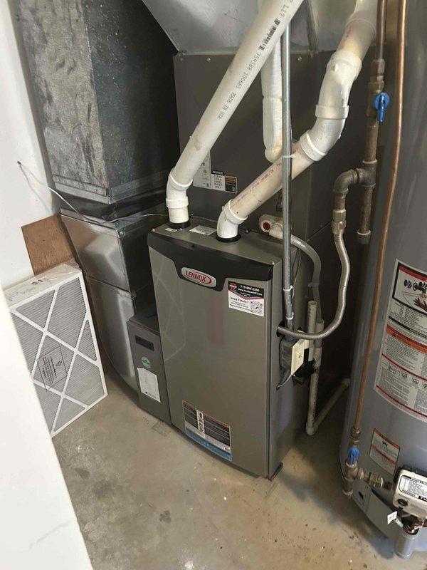 Performed comprehensive tune-up and inspection on 6-year-old Lennox furnace system. Conducted thorough check and cleaning of all furnace components including burners, heat exchanger, blower assembly, and safety controls. All components tested within proper operating parameters and specifications. Run-tested complete system through full heating cycle with successful ignition, flame operation, and proper shutdown sequence with no issues identified at time of service.