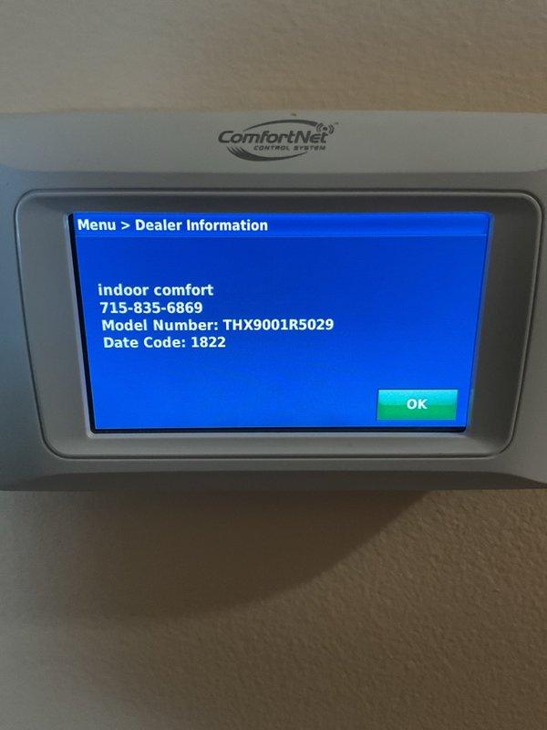 Performed annual maintenance on a 2019 Amana modulating furnace with ComfortNet thermostat system. Verified and corrected thermostat installer setup including heating/cooling temperature limits and fan-off delays, replaced air filter, and confirmed Schedule 40 cellular PVC venting meets manufacturer specifications. System operating properly with no issues identified; homeowner enrolled in maintenance plan.