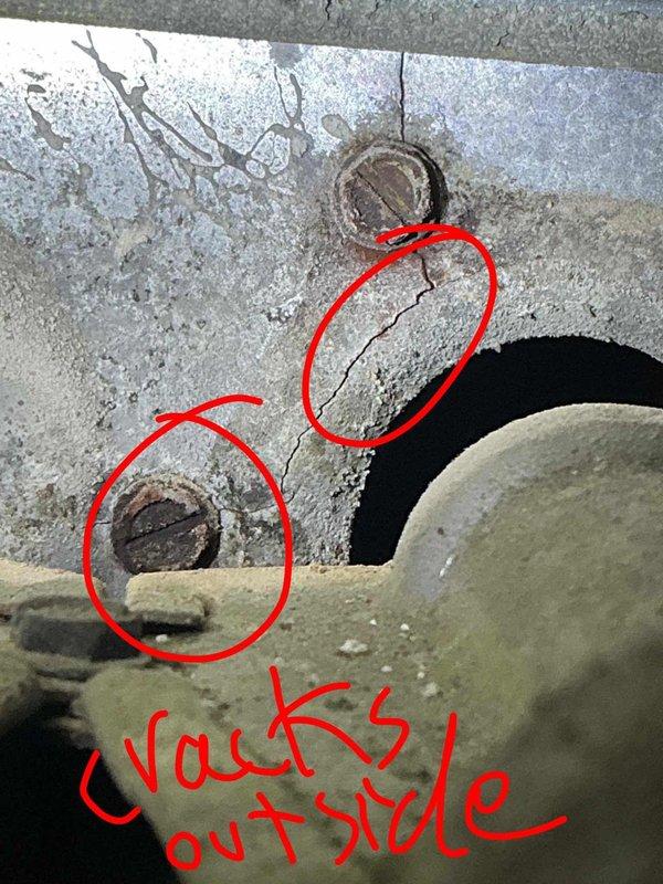 Responded to no heat call and performed diagnostic evaluation of furnace system. Upon inspection, identified failed heat exchanger with visible cracks in the primary heat exchanger assembly. Due to safety concerns regarding potential carbon monoxide exposure, immediately red-tagged the unit and shut down operation. Coordinated follow-up appointment for replacement estimate and documented damage with photographic evidence of heat exchanger cracks and structural deterioration.