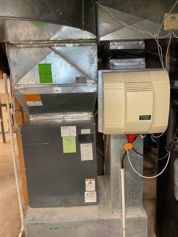 Completed comprehensive maintenance on geothermal heating system and boiler. Performed full diagnostic inspection of geothermal unit, verifying temperatures and pressures across all components during operation. Identified flow center pump malfunction with delayed response causing unit lockout; determined both relays require replacement and submitted parts order for follow-up installation. Conducted inspection of boiler (less than one year old), confirming heat exchanger integrity and proper operation. Serviced humidifier and restored functionality, including water pad replacement.
