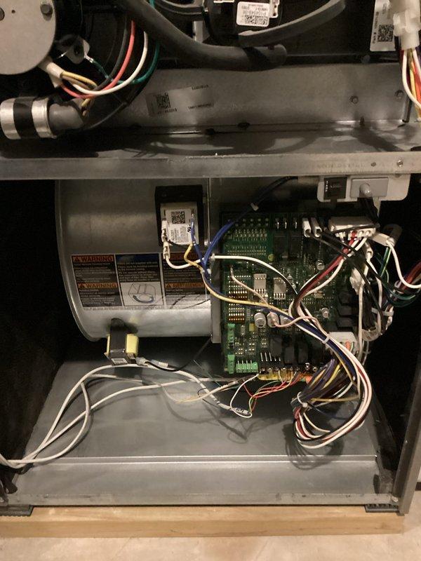 Completed comprehensive furnace tune-up on 3-year-old unit per seasonal maintenance special. Inspected blower motor assembly, electrical connections, and control boards—all components found to be clean and functioning properly. Also examined air exchanger handler as requested; system operating within normal parameters with no issues identified.
