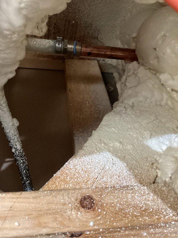Responded to a water leak originating from an outdoor frost-free faucet that was causing interior water intrusion. Upon inspection, discovered the faucet body had split and the city meter horn was also leaking. Replaced the damaged frost-free hose bib and installed a new city-provided meter horn to resolve both leak sources and restore proper function to the outdoor water supply.