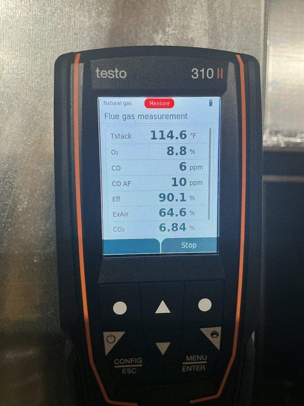 Performed a full furnace maintenance tune-up, verifying gas pressure, ignitor and flame sensor operation, blower motor and capacitor performance, and flue gas combustion (CO 6 ppm, 90.1% efficiency), with all components testing within spec and the humidifier confirmed operational. Cleared a dirty, restrictive filter that was causing high-limit shutdowns and recommended a MERV 8 filter changed every 3 months. Identified burn marks at the control board resistor, a high-amp inducer motor, a leaking condensate collector box, and possible borderline heat exchanger cracks that could pose a CO risk, and recommended repair of the control board, collector box, and inducer or furnace replacement; unit was left operational and safe.