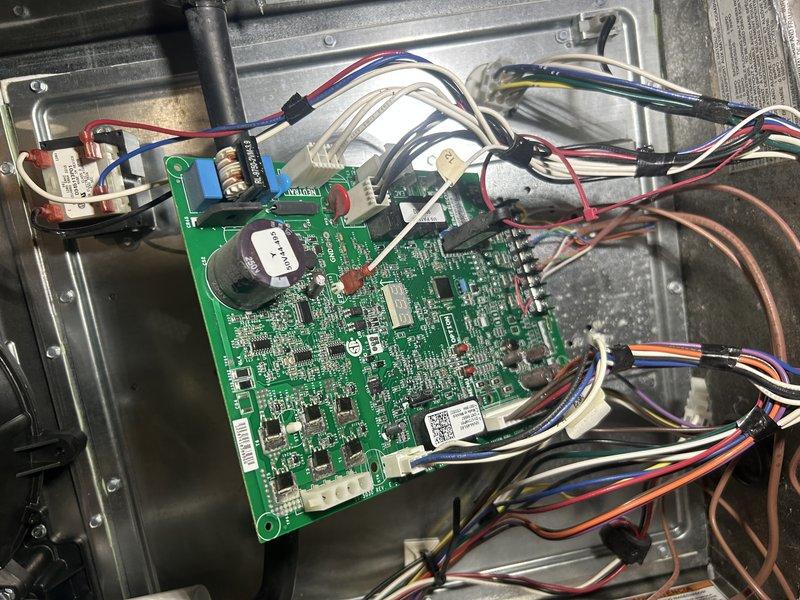Responded to a no-heat call on a 3-year-old furnace displaying an E3.2 fault code. After verifying proper thermostat operation, I found the control board was not delivering adequate voltage to the inducer motor on a call for heat, measuring only approximately 80 V. Inspection of the control board's underside revealed a cold or insufficiently filled solder joint at the inducer connection. Replaced the failed control board to restore proper inducer operation and heating function.