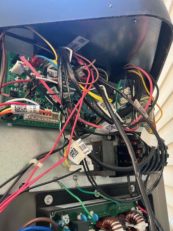 Responded to a no-heat call on a heat pump system and found the unit's settings had been turned off. Corrected the settings to restore heating operation and inspected the control compartment wiring and terminal connections, confirming all connections were secure with no signs of frost, rust, or physical damage. System operation was verified after adjustments.