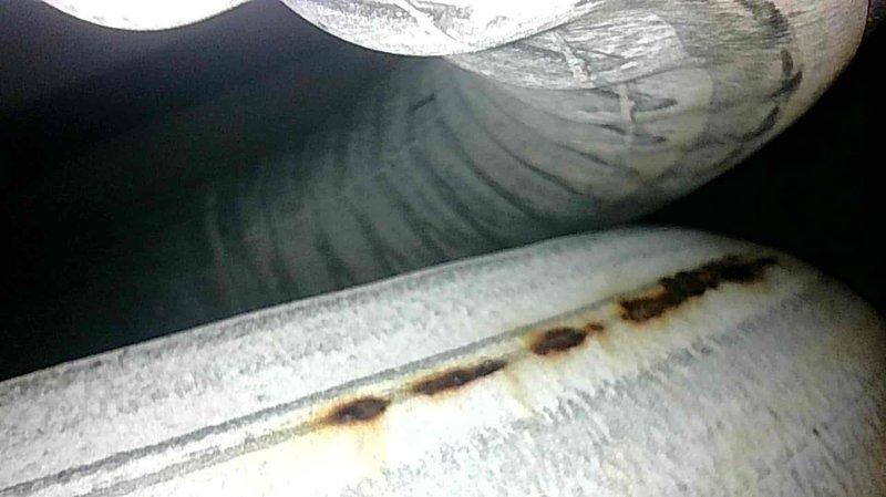 Diagnosed a no-heat condition on a 5-year-old gas furnace presenting a pressure switch open fault with the inducer energized. Found the equipment locked out due to a failed control board, and noted surface corrosion on the vent/duct seam and cabinet floor during inspection. Provided repair options and the customer is considering next steps.