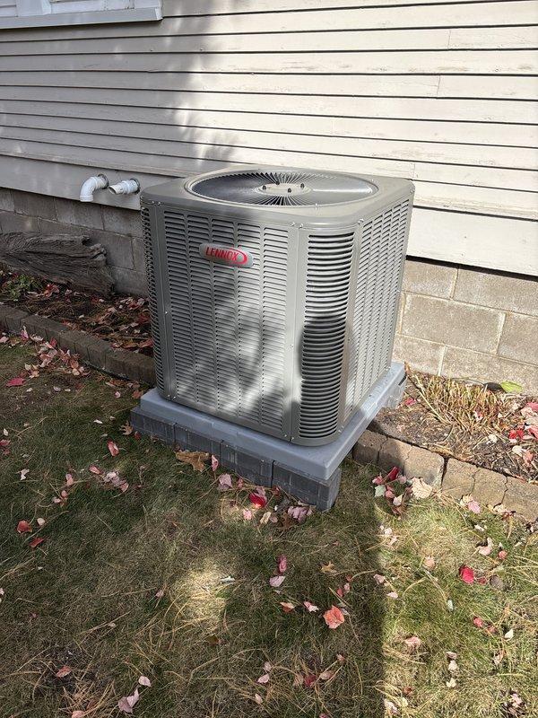 Responded to a callback for a rattling noise from the outdoor condenser fan. Inspected all electrical components, connected gauges, and verified proper system operation. Removed the top fan assembly and confirmed correct fan rotation, then reassembled the unit. The noise was intermittent on arrival and cleared after run time; the unit is operating normally, with the unique pad setup as the likely cause of the vibration. Discussed wall-mounting the condenser or adding support to the pad if the noise returns in the spring.