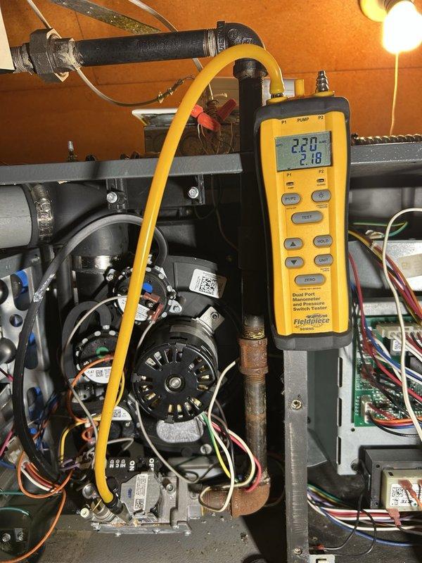 Responded to a no-heat complaint and found the furnace operating normally in heating mode. Verified blower motor operation, inspected the inducer motor, checked gas valve operation and manifold pressure with a digital manometer, and tested carbon monoxide levels and filtration. Inspected the hot surface igniter and cleaned the flame sensor; system is running within normal parameters with no issues found.