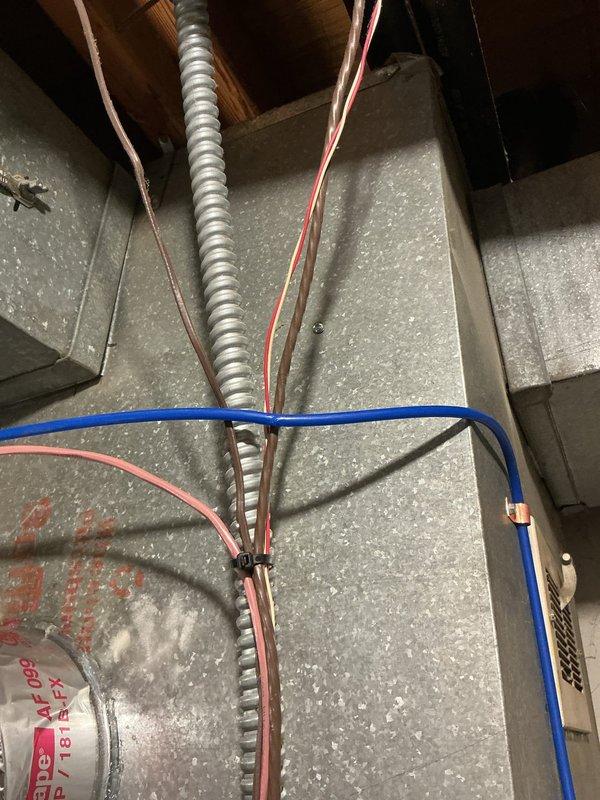 Responded to a punctured humidifier water supply line damaged during HVAC work. Rerouted the line and made new connections to the hot water supply, then restored water and pressure tested the system, confirming proper operation with no leaks present. Set the humidifier to the winter setting.