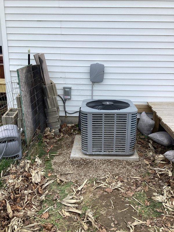 Relocated and reconnected outdoor AC condensing unit and mini-split system to new positions on property. Installed new refrigerant lines for replacement air conditioning system, ensuring proper sizing and secure connections. Repositioned equipment on concrete pad, tested electrical connections, and verified all systems operational after relocation.