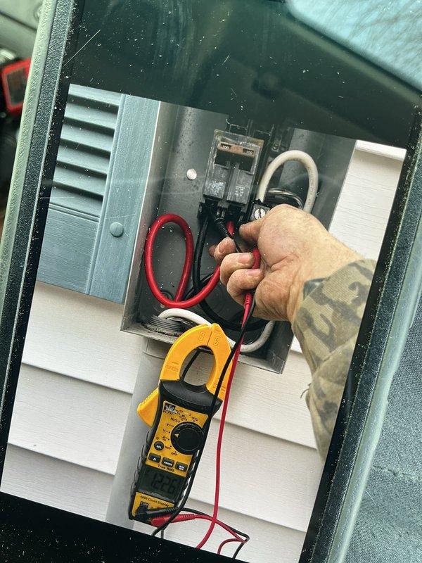 Performed electrical diagnostics and measurements on existing electrical panel using digital clamp meter to assess system capacity and verify proper operation in preparation for approved panel upgrade. Conducted voltage and amperage testing at main disconnect to establish baseline electrical parameters and ensure safe working conditions for upcoming service upgrade work.