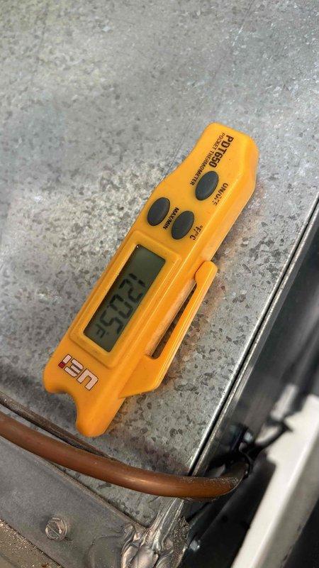 Completed furnace tune-up maintenance, including full system inspection and performance verification. Temperature readings were taken at multiple points to confirm proper operation, with supply air measuring 75°F and return air at 58.82°F, indicating appropriate temperature rise across the heat exchanger. System is operating within normal parameters and ready for continued service.