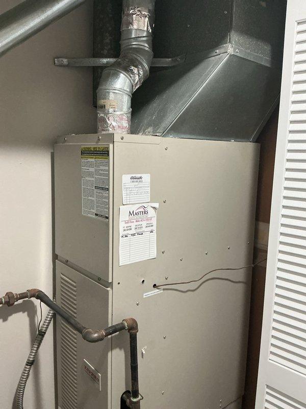 Responded to no cooling call and performed system evaluation. Upon inspection, determined existing Coleman furnace and air handler system required replacement due to failed cooling components. Provided comprehensive estimate for complete HVAC system replacement including new air handler unit, necessary refrigerant lines, electrical connections, and ductwork modifications. Documented existing equipment configuration with furnace installation in utility closet, copper refrigerant lines, and current duct connections to support replacement specifications.