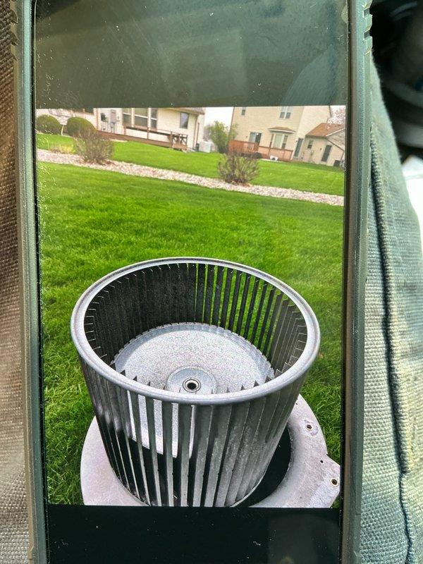 Completed installation of two 3/4" sweat ball valves and added IWAVE air purification system to the cooling unit. Removed and thoroughly cleaned the blower wheel assembly, which showed significant dust and debris accumulation on the interior disc and cage structure. Initial service visit required rescheduling to obtain necessary parts, with work successfully completed on the return appointment.