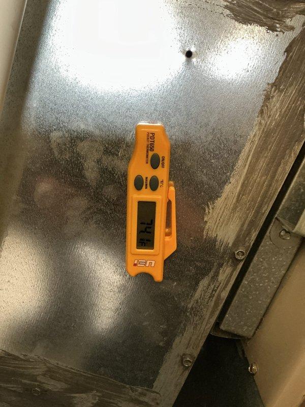 Completed preventive maintenance inspection on residential cooling system. Observed significant condensation accumulation on air handler and ductwork surfaces, indicating proper system operation with cold air production meeting ambient conditions. Documented equipment conditions with diagnostic measurements using calibration tools, verified all accessible components, and confirmed cooling system operational status for seasonal readiness.