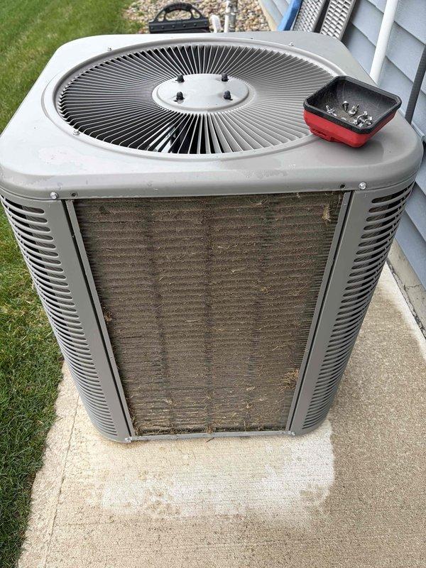 Completed first prepaid preventative maintenance visit on residential cooling system. Performed comprehensive inspection of outdoor condenser unit, including visual assessment of cabinet condition, coil cleanliness, and fan guard assembly. Unit operational with no immediate service concerns identified at time of visit.