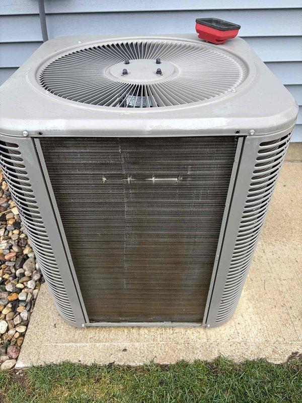 Completed first prepaid preventative maintenance visit on residential cooling system. Performed comprehensive inspection of outdoor condenser unit, including visual assessment of cabinet condition, coil cleanliness, and fan guard assembly. Unit operational with no immediate service concerns identified at time of visit.