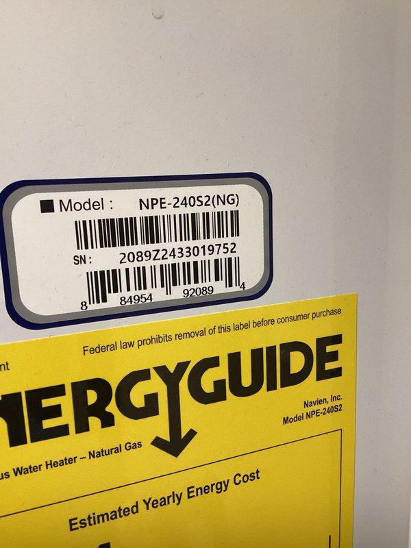 Responded to no hot water complaint at residential property. Inspected Navien NPE-240S2 LP gas tankless water heater located in basement. Diagnosed issue, performed necessary repairs to restore hot water functionality, and verified system operation upon completion.