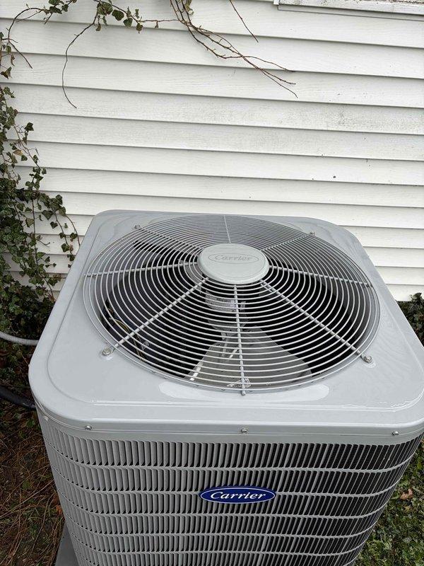 Completed final prepaid cooling maintenance visit on Carrier outdoor condensing unit. Performed comprehensive system inspection, verified proper operation of compressor and condenser fan motor, checked refrigerant pressures, and cleaned condenser coils. Unit operating within normal parameters with no issues identified at time of service.