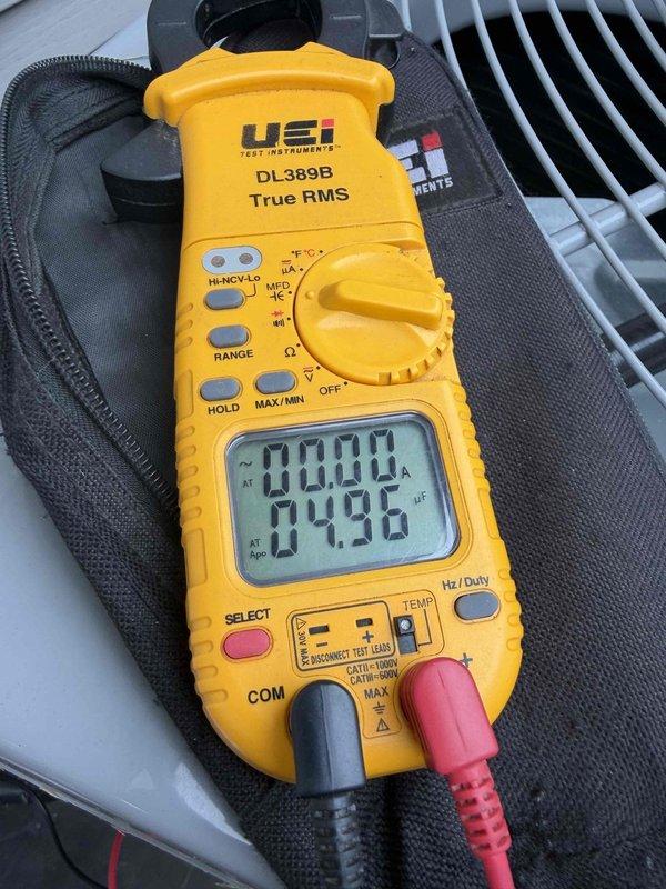 Completed prepaid cooling system maintenance and inspection on residential air conditioning unit. Performed comprehensive system evaluation including electrical component testing using digital multimeter to verify proper voltage and amperage readings. Inspected and tested dual-run capacitor (40/5 μF) and contactor relay, confirming all electrical connections were secure and components operating within manufacturer specifications. All wiring connections examined for proper termination and no signs of overheating or degradation noted. System found to be functioning properly with no repairs required at this time.