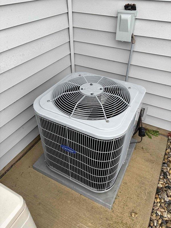 Completed prepaid cooling maintenance visit on Carrier brand outdoor condensing unit. Performed standard inspection of condenser coil, fan operation, and electrical components including capacitor and contactor. Unit found in clean, well-maintained condition with all components operating within normal parameters.