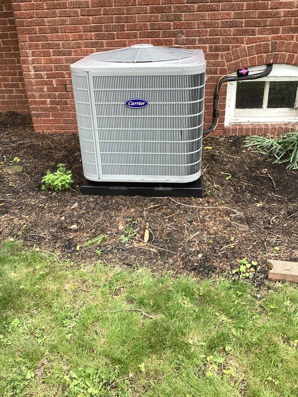 Completed full HVAC system installation including Carrier Performance Series two-stage air conditioner (model 26TPA836W003), Carrier Performance 97 Series two-stage gas furnace (model 59TP7A080V17--16) rated at 80,000 BTU input with 97% AFUE, and Carrier evaporator coil (model CVAVA3617XMA). Removed and recycled existing equipment, installed new condenser unit on exterior pad against brick foundation with refrigerant lines penetrating through existing service entry point. Reconnected all existing supply and return ductwork to new air handler, completed furnace changeout utilizing installation kit for 80% to 90% efficiency upgrade. Installed GPS iWave air purification system as approved upgrade. Performed all necessary electrical connections, gas line connections, and condensate drain installation. Verified proper airflow with digital manometer reading 3.46 inches water column static pressure. Completed startup procedures, charged refrigerant system to manufacturer specifications, and v