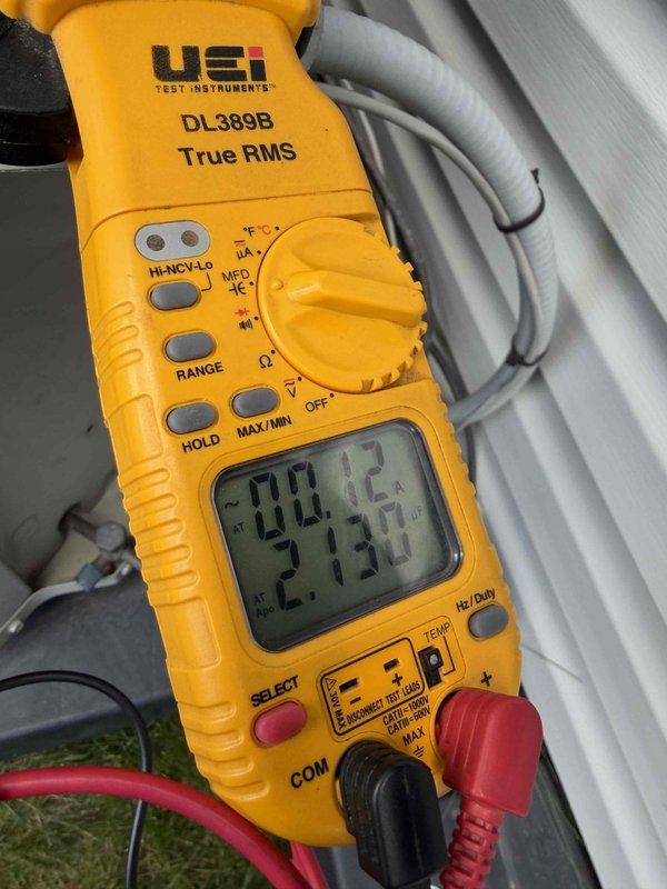 Completed routine air conditioning maintenance on outdoor condensing unit. Performed comprehensive system inspection, verified proper operation of all components, and recorded electrical readings using digital multimeter showing normal operating parameters. Unit exterior and internal components were found in good condition with no visible damage or excessive wear. Verified adequate airflow through condenser coil and confirmed system is functioning within manufacturer specifications through completion of maintenance contract visit.