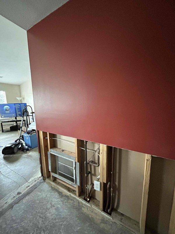 Conducted initial diagnostic assessment of existing HVAC system and returned for comprehensive evaluation to provide equipment replacement estimate. Documented current furnace installation in utility room with water treatment system and adjacent evaporator coil unit installed in wall cavity, noting refrigerant line configuration and overall system layout for replacement planning purposes.
