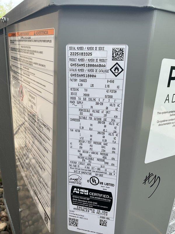 Successfully installed a complete Carrier heat pump system consisting of a 2.0-ton R454B refrigerant wall-mount air handler equipped with 8kW electric heating elements and a 1.5-ton R454B refrigerant 15 SEER outdoor heat pump unit. Reconnected the air handler to existing supply air ductwork in the mechanical closet, ensuring proper airflow distribution. Reconnected system to existing refrigerant line set, performed complete line flush to remove contaminants, and conducted comprehensive pressure testing to verify system integrity and leak-free operation. Reconnected both high and low voltage electrical wiring to the new equipment, ensuring proper power supply and control circuit functionality. Installed a Honeywell T-6 digital programmable thermostat to provide efficient temperature control and system operation. Applied proper identification labels to the outdoor heat pump unit per installation standards. All work performed in accordance with manufacturer specifications and local buildi