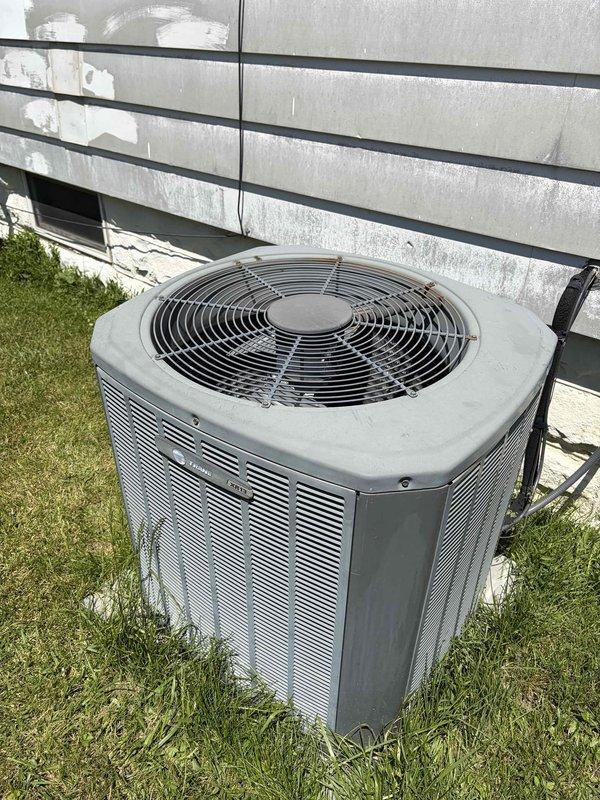 Responded to no cooling complaint at commercial location. Upon inspection, found outdoor condenser unit operational but indoor evaporator coil section showing severe corrosion on copper refrigerant lines and significant mold/moisture contamination on interior cabinet surfaces. Extensive oxidation and deterioration observed on suction line indicating long-term moisture exposure and possible refrigerant leak. System age and component condition documented with photos showing compromised piping integrity and biological growth requiring immediate attention to restore proper cooling operation and ensure safe air quality.