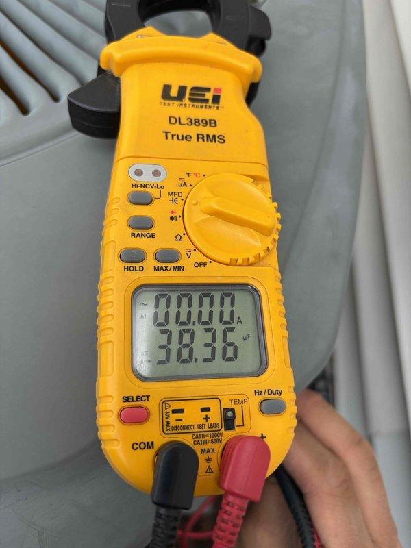Completed comprehensive AC tune-up on outdoor condensing unit. Performed electrical diagnostics using digital clamp meter, verifying proper amperage draw and voltage readings across all components. Inspected and tested contactor relay, capacitor, and compressor start components, confirming all electrical connections were secure and functioning within normal parameters. Customer expressed interest in potential thermostat replacement for future consideration.