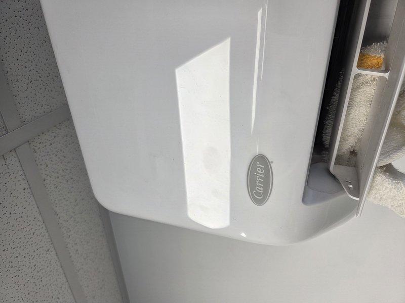 # HVAC Service Call Back - Carrier Mini Split System

Returned to property to perform leak detection on Carrier 40MARBQ12XA3 fan coil unit following previous freeze-up condition. Upon arrival, system remained frozen and unable to operate properly, preventing accurate leak detection testing. Unit had experienced cooling failure after recent repairs completed on 5/15. Due to frozen evaporator coil condition, rescheduled return visit for warmer ambient temperatures to allow complete system thaw and proper leak detection procedures.