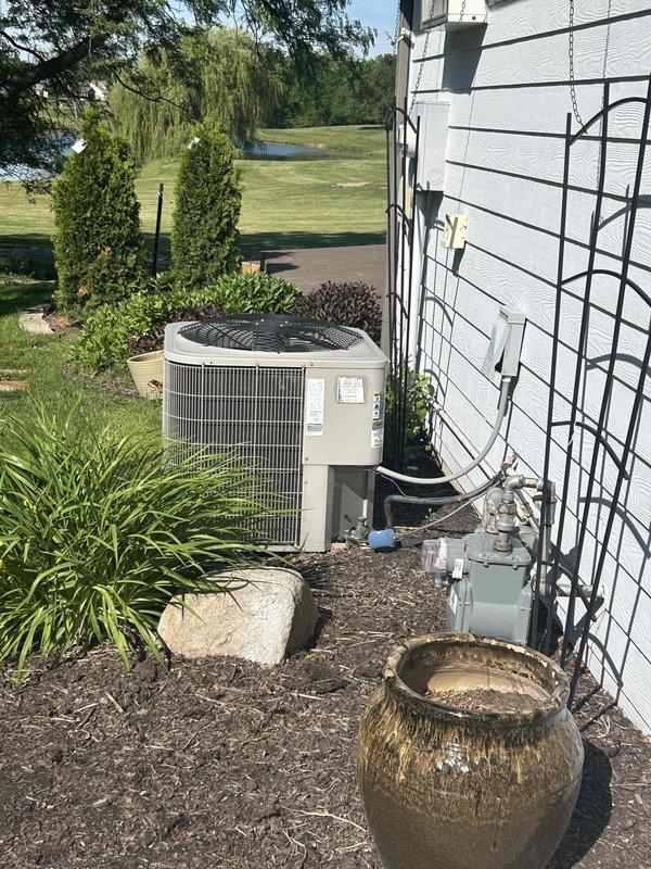Responded to no-cool complaint on 20+ year-old residential air conditioning system. Upon arrival, assessed existing outdoor condenser unit and determined that due to age and condition, replacement would be more cost-effective than repair. Provided comprehensive estimate for complete HVAC system replacement, including new outdoor condensing unit, refrigerant line set, electrical connections, and associated components to restore cooling functionality to the residence.