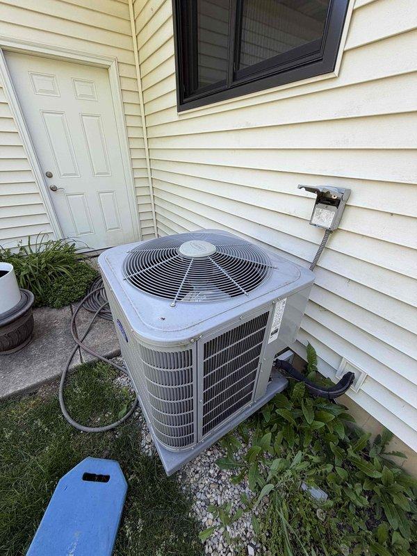 Completed first prepaid cooling maintenance visit on residential HVAC system. Performed standard seasonal maintenance on outdoor condenser unit including inspection of electrical components, coil cleaning, and operational testing. Delivered and installed 16x25x4 air filter as requested, ensuring proper system airflow and efficiency for the cooling season.