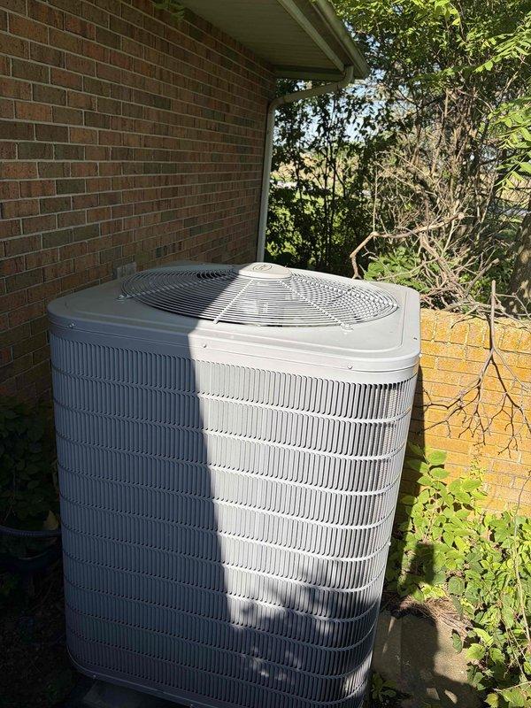 Completed final prepaid cooling system maintenance visit on residential dual air conditioning unit installation. Performed comprehensive system check including electrical diagnostics with multimeter readings showing 20.0V and 654 readings at indoor unit, verified both outdoor condensing units operating within normal parameters, inspected all components through scheduled 07/2026 maintenance agreement expiration.