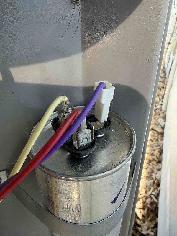 Completed final prepaid cooling maintenance visit on residential air conditioning system. Performed standard inspection of outdoor condenser unit, verified proper operation of compressor and fan motor, checked capacitor connections and electrical terminals for secure contact, and documented equipment condition with photos. All components operating within normal parameters at time of service.