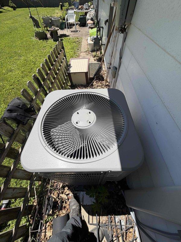 Completed final prepaid cooling maintenance visit on residential air conditioning system. Performed standard inspection of outdoor condenser unit, verified proper operation of compressor and fan motor, checked capacitor connections and electrical terminals for secure contact, and documented equipment condition with photos. All components operating within normal parameters at time of service.