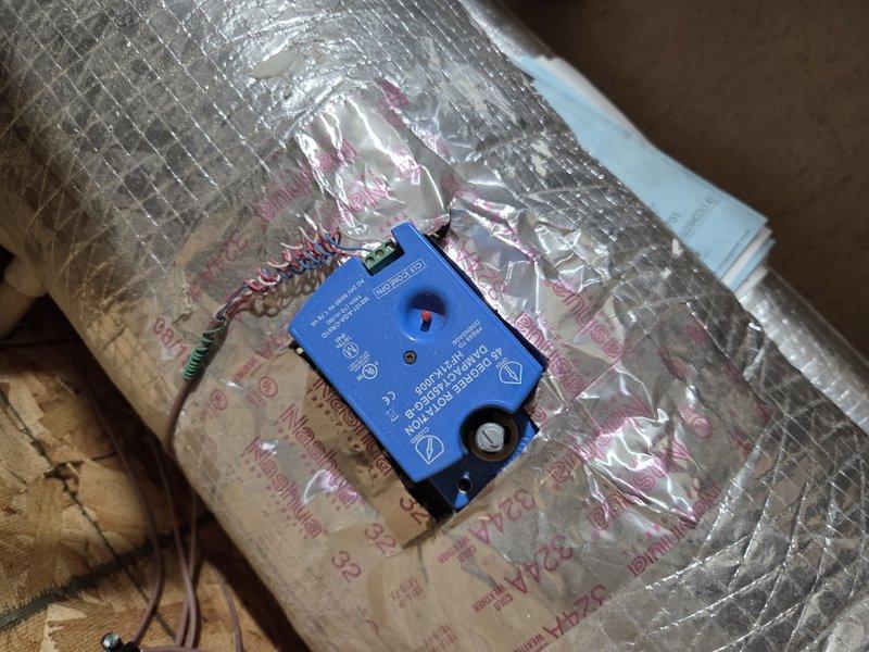 Responded to service call for HVAC system in barn not automatically switching between heating and cooling modes based on seasonal temperature changes. Diagnosed faulty zone damper actuator on ductwork preventing proper airflow control. Installed new motorized damper actuator with multi-wire connection to thermostat control system. Verified proper operation of actuator motor and confirmed thermostat communication with damper control. System now automatically engages correct heating or cooling unit based on thermostat settings and ambient temperature requirements.