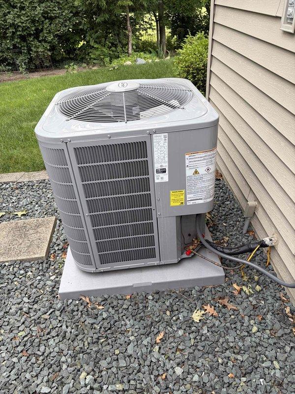 Completed routine air conditioning maintenance on residential cooling system. Performed comprehensive inspection of outdoor condenser unit, verified proper operation of compressor and condenser fan, checked refrigerant lines and service valves for leaks, and measured supply air temperature at 53.2°F confirming adequate cooling performance. All components operating within normal parameters; system ready for continued service through current membership period expiring August 2026.