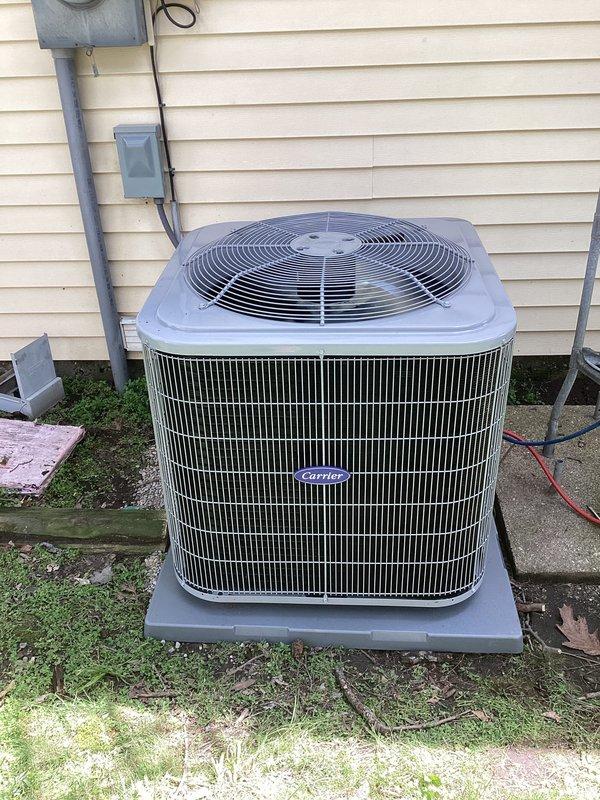 Completed full HVAC system replacement including installation of Carrier 26SCA430N003 single-stage air conditioner, Carrier CVAVA3617XMA evaporator coil, and Carrier 58SB0B070M17-12 single-stage gas furnace with Honeywell T6 thermostat. Removed and recycled existing equipment, then reconnected to existing line set after flushing and pressure testing for optimal performance. Installed new 2" PVC condenser pad with pea gravel base for proper outdoor unit support and drainage. 

Performed LP conversion on furnace unit to accommodate propane fuel source. Installed Honeywell 4" media air cleaner for improved indoor air quality. Reconnected all existing supply and return ductwork to new equipment. Installed new electrical disconnect and whip for outdoor condenser unit with proper electrical connections. 

Completed comprehensive system startup and testing procedures to verify proper operation of all components. Provided thorough explanation of thermostat operation and system controls. Conduc