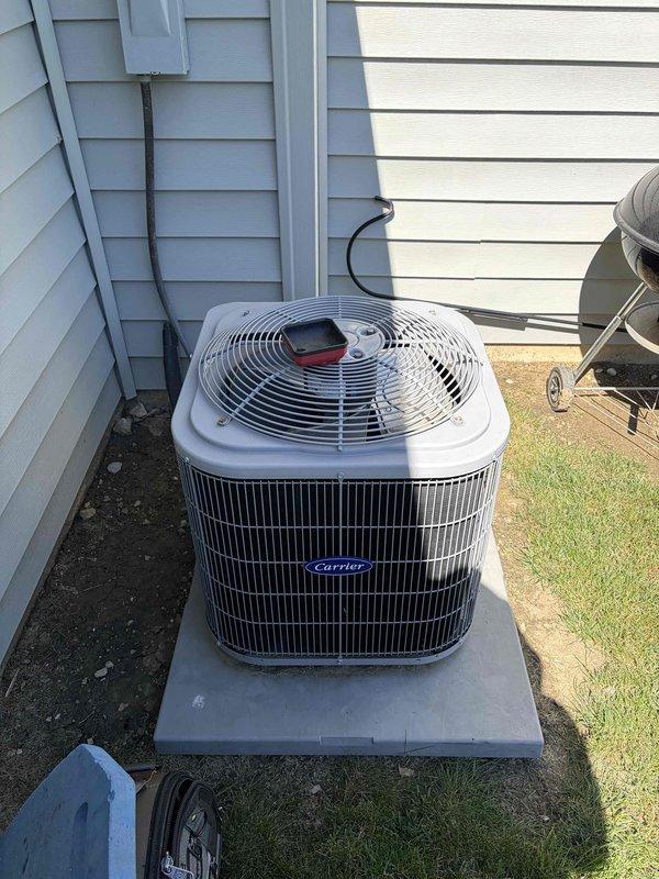 Completed prepaid cooling system maintenance on Carrier air conditioning unit and furnace system. Performed comprehensive inspection of outdoor condenser unit including cleaning of coils, verification of refrigerant levels, and testing of electrical components and fan operation. Inspected indoor furnace unit, checked air filter, verified proper airflow through ductwork, and tested thermostat operation to ensure system cycling correctly for cooling season.
