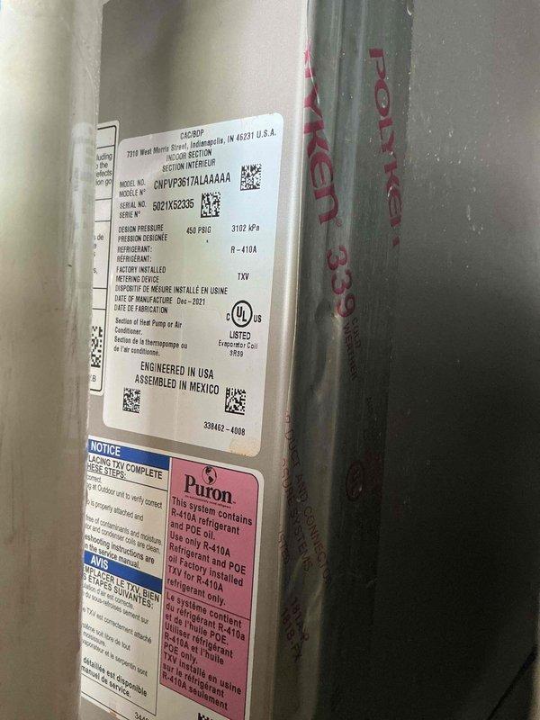Completed cooling maintenance inspection on Trane indoor unit utilizing R-410A refrigerant, manufactured June 2021. Performed standard preventative maintenance procedures on the vertical furnace system installed in mechanical closet, including inspection of condensate drainage, electrical connections, and air filtration components. This visit fulfilled the final prepaid maintenance appointment under the existing membership agreement.