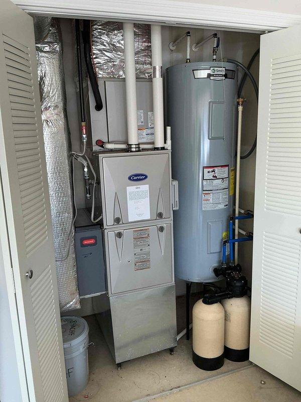 Completed final prepaid cooling maintenance visit on Carrier HVAC system located in utility closet. Performed comprehensive system inspection including air handler, ductwork connections, and refrigerant lines. All components operating within normal parameters, no issues identified during inspection.