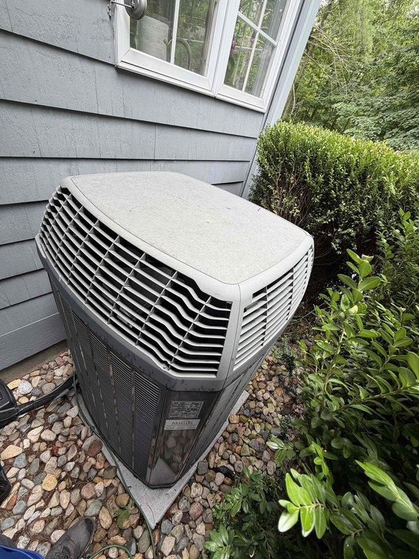 Completed routine AC maintenance on residential cooling system. Inspected outdoor condenser unit, verified electrical connections at terminal block, checked all wire harnesses for secure connections and proper condition. Unit operating within normal parameters, no issues found. Customer's maintenance agreement expires 10/2026.
