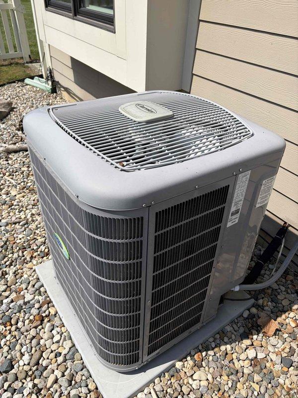 Completed scheduled preventive maintenance inspection on residential cooling system as part of prepaid maintenance agreement. Performed comprehensive evaluation of indoor furnace unit with integrated cooling coil, condensate drainage system with pump, and outdoor condenser unit. Inspected all components including heat exchanger coils, refrigerant lines, electrical connections, and condensate management system; verified proper operation of all equipment and documented system condition with photographs.