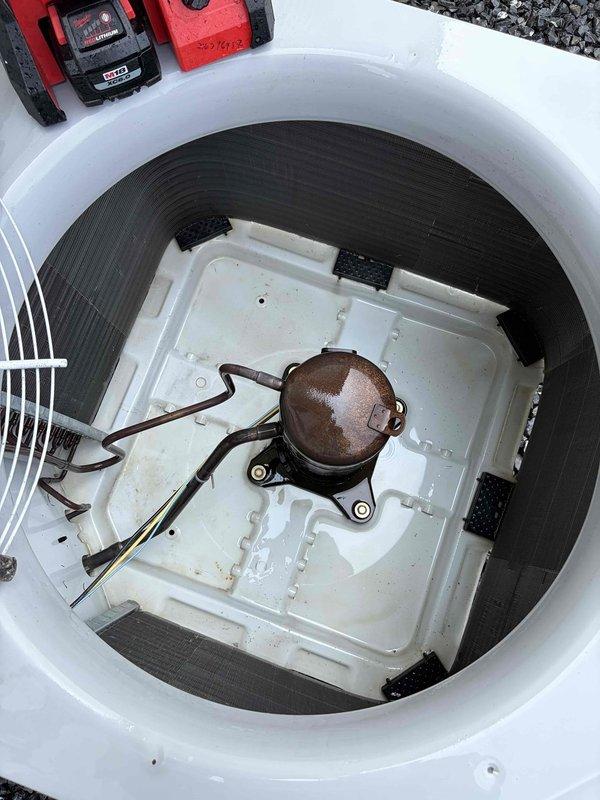 Completed prepaid cooling maintenance visit on residential air conditioning system. Performed standard inspection of outdoor condenser unit and internal components, documenting equipment condition with photos. System operational with no immediate repairs required at time of service.